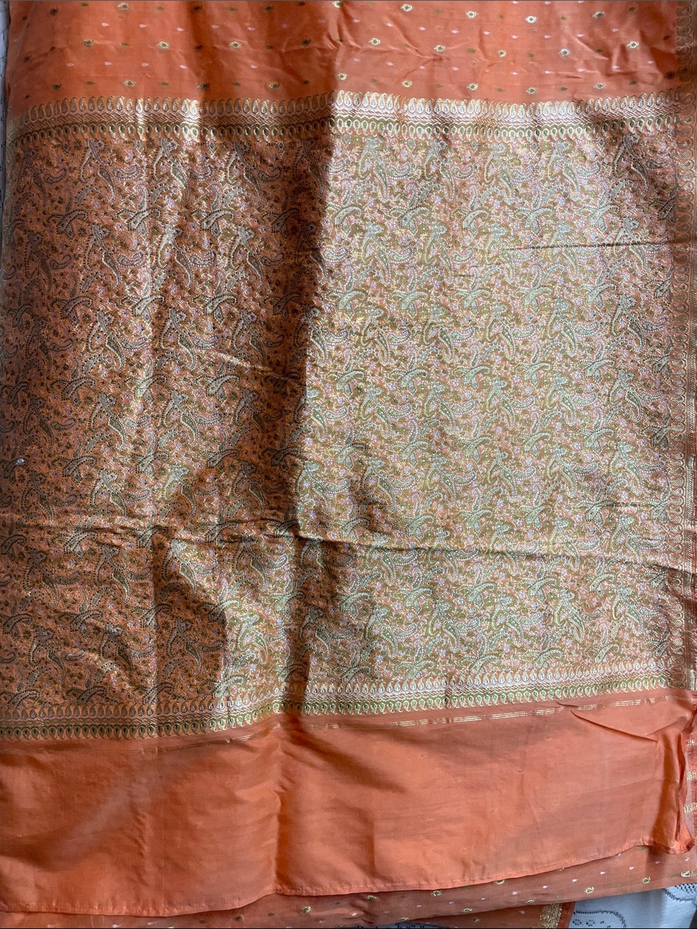 Ethnic Indian Wear Coral and Gold Paisley Saree